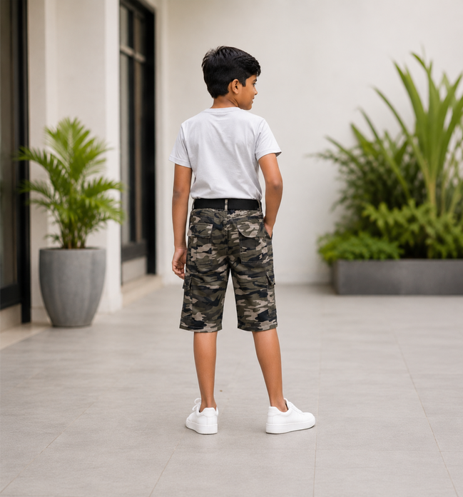 Boys’ Camouflage Cargo Bermuda Shorts with Belt
