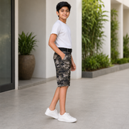 Boys’ Camouflage Cargo Bermuda Shorts with Belt