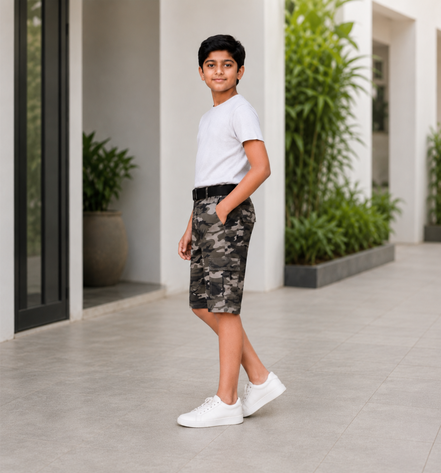Boys’ Camouflage Cargo Bermuda Shorts with Belt