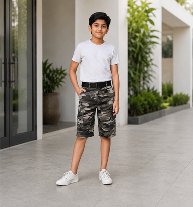 Boys’ Camouflage Cargo Bermuda Shorts with Belt