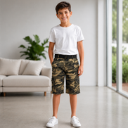 Boys’ Camouflage Cargo Bermuda Shorts with Belt