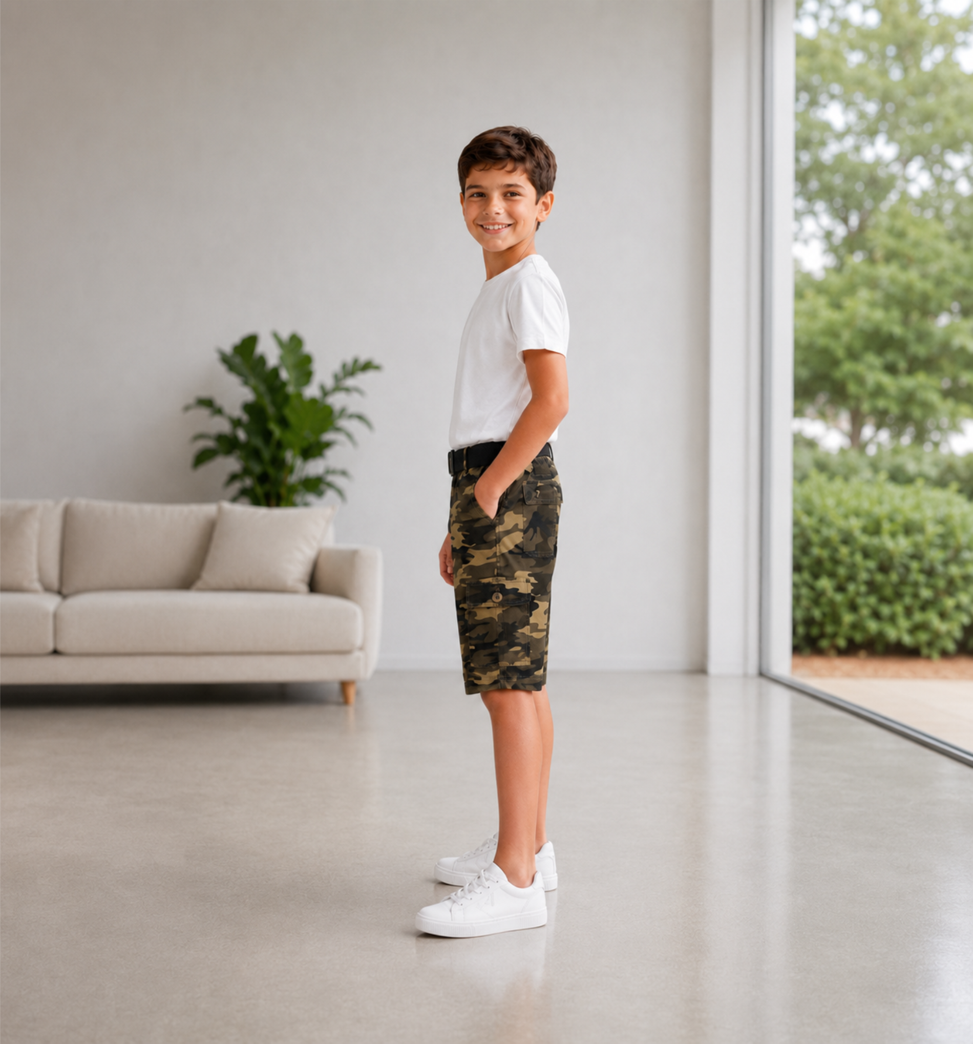 Boys’ Camouflage Cargo Bermuda Shorts with Belt