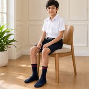 Navy Blue School Socks with Red Double Stripes