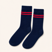 Navy Blue School Socks with Red Double Stripes