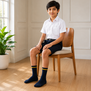 Navy Blue School Socks with Yellow Stripe