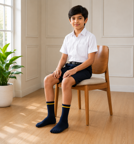 Navy Blue School Socks with Yellow Stripe