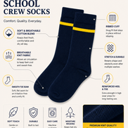 Navy Blue School Socks with Yellow Stripe