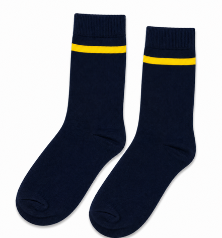Navy Blue School Socks with Yellow Stripe