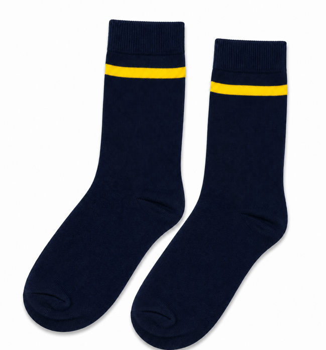 Navy Blue School Socks with Yellow Stripe
