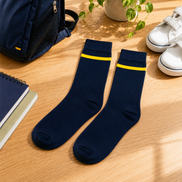 Navy Blue School Socks with Yellow Stripe