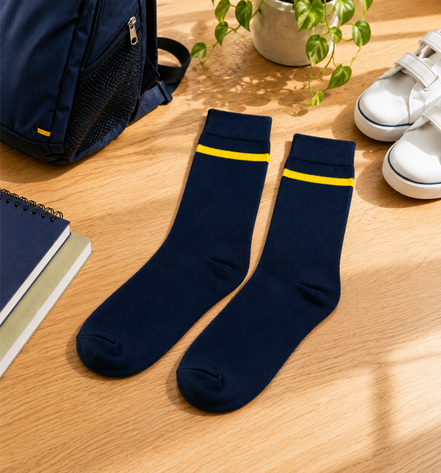 Navy Blue School Socks with Yellow Stripe