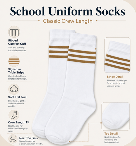 White School Socks with Fawn Stripes
