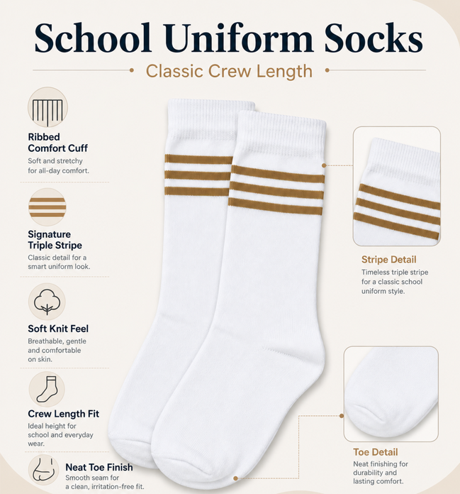 White School Socks with Fawn Stripes