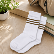 White School Socks with Fawn Stripes