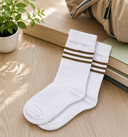 White School Socks with Fawn Stripes