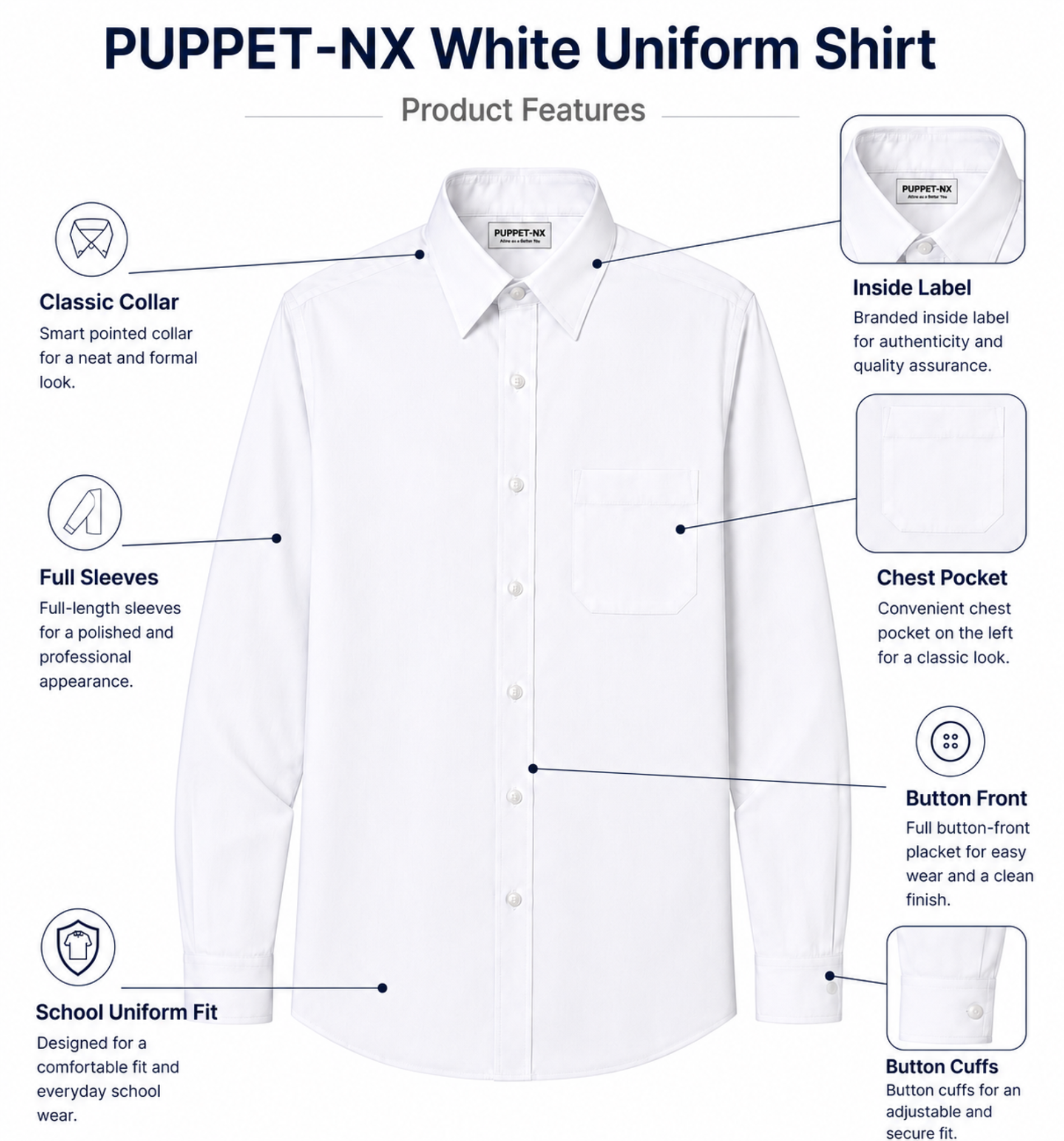 White Uniform Full Sleeves Shirt