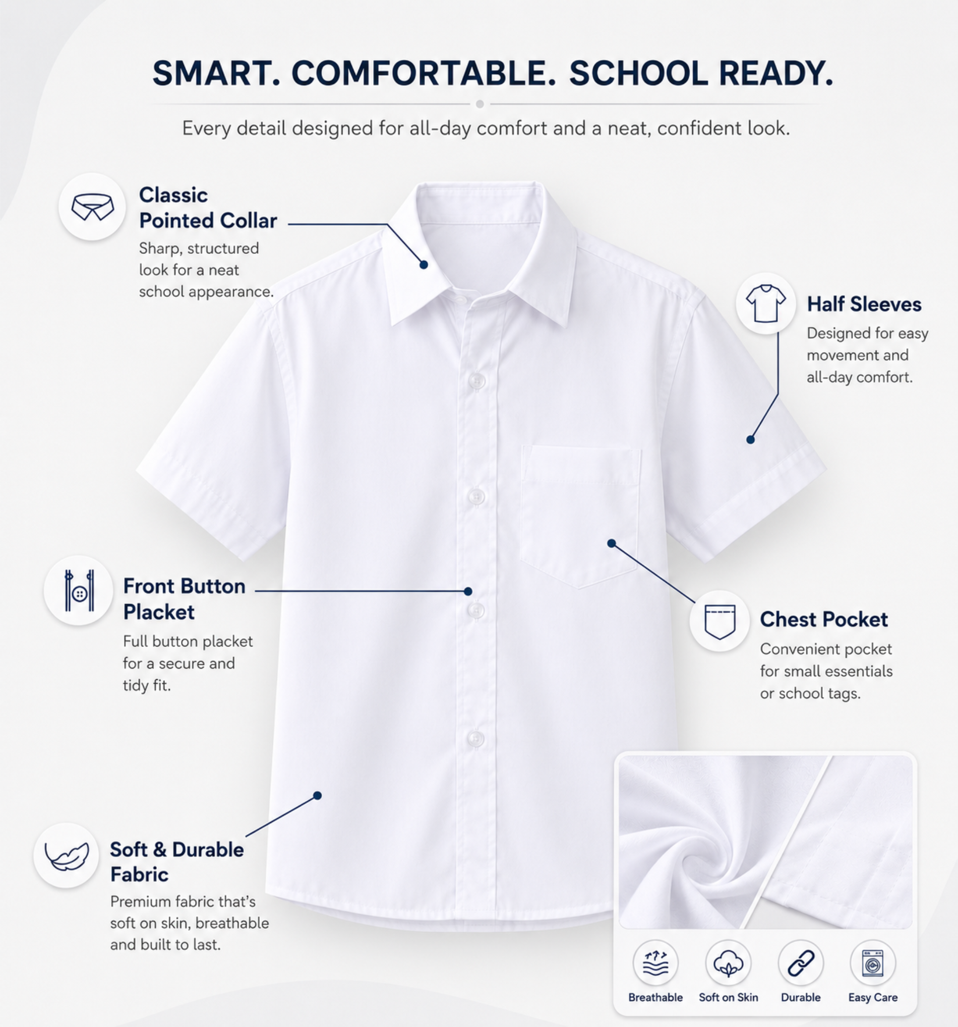 White Half-Sleeve School Uniform Shirt