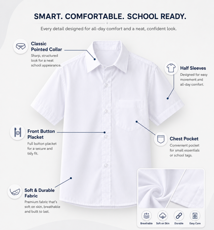 White Half-Sleeve School Uniform Shirt