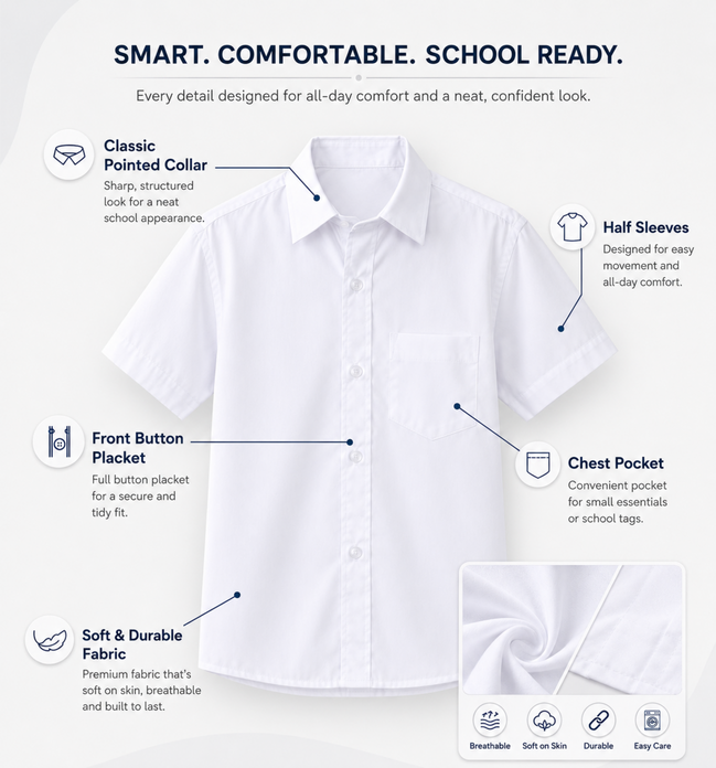 White Half-Sleeve School Uniform Shirt