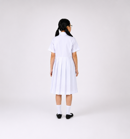 White Pleated School Uniform Frock