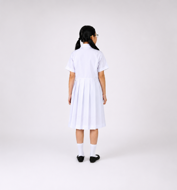 White Pleated School Uniform Frock