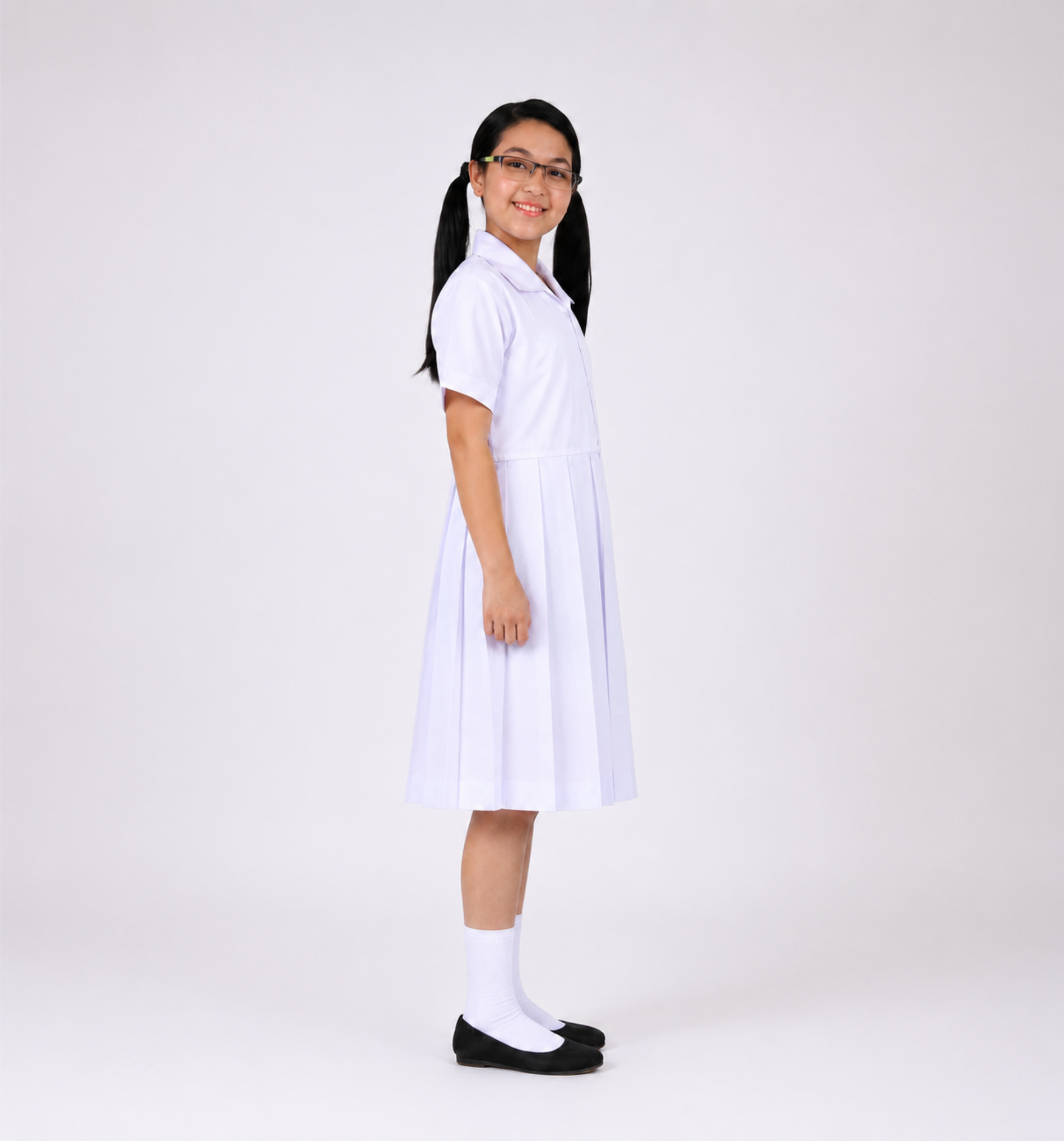 White Pleated School Uniform Frock