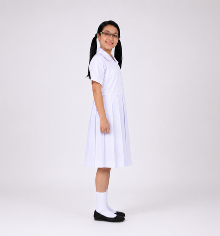 White Pleated School Uniform Frock