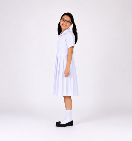 White Pleated School Uniform Frock