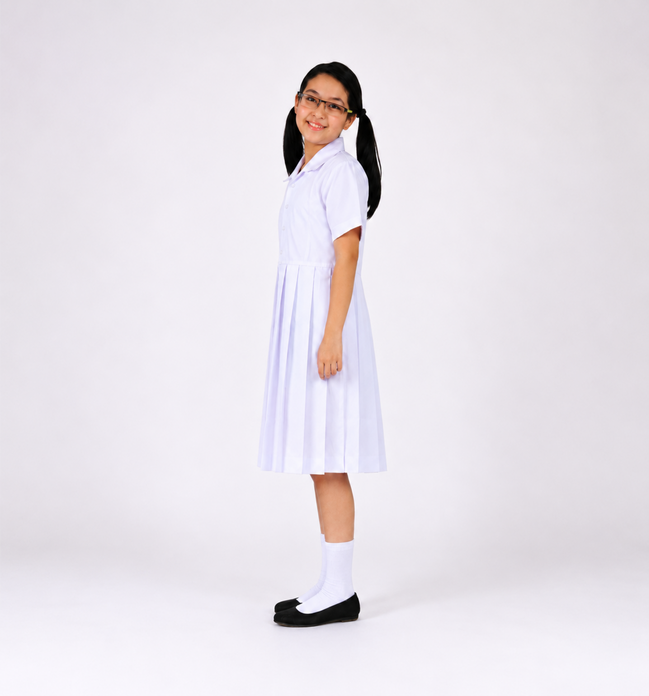 White Pleated School Uniform Frock