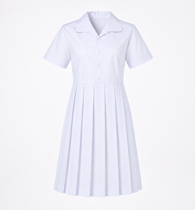 White Pleated School Uniform Frock