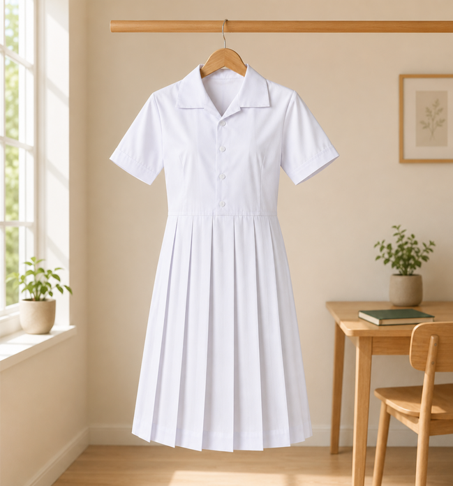 White Pleated School Uniform Frock