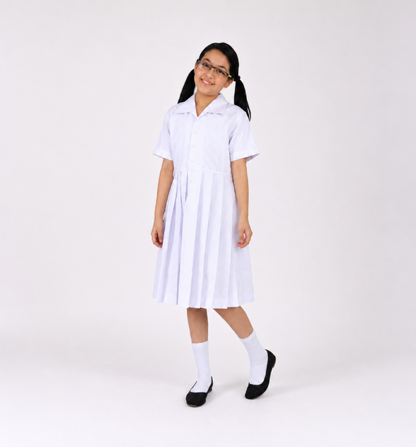 White Pleated School Uniform Frock