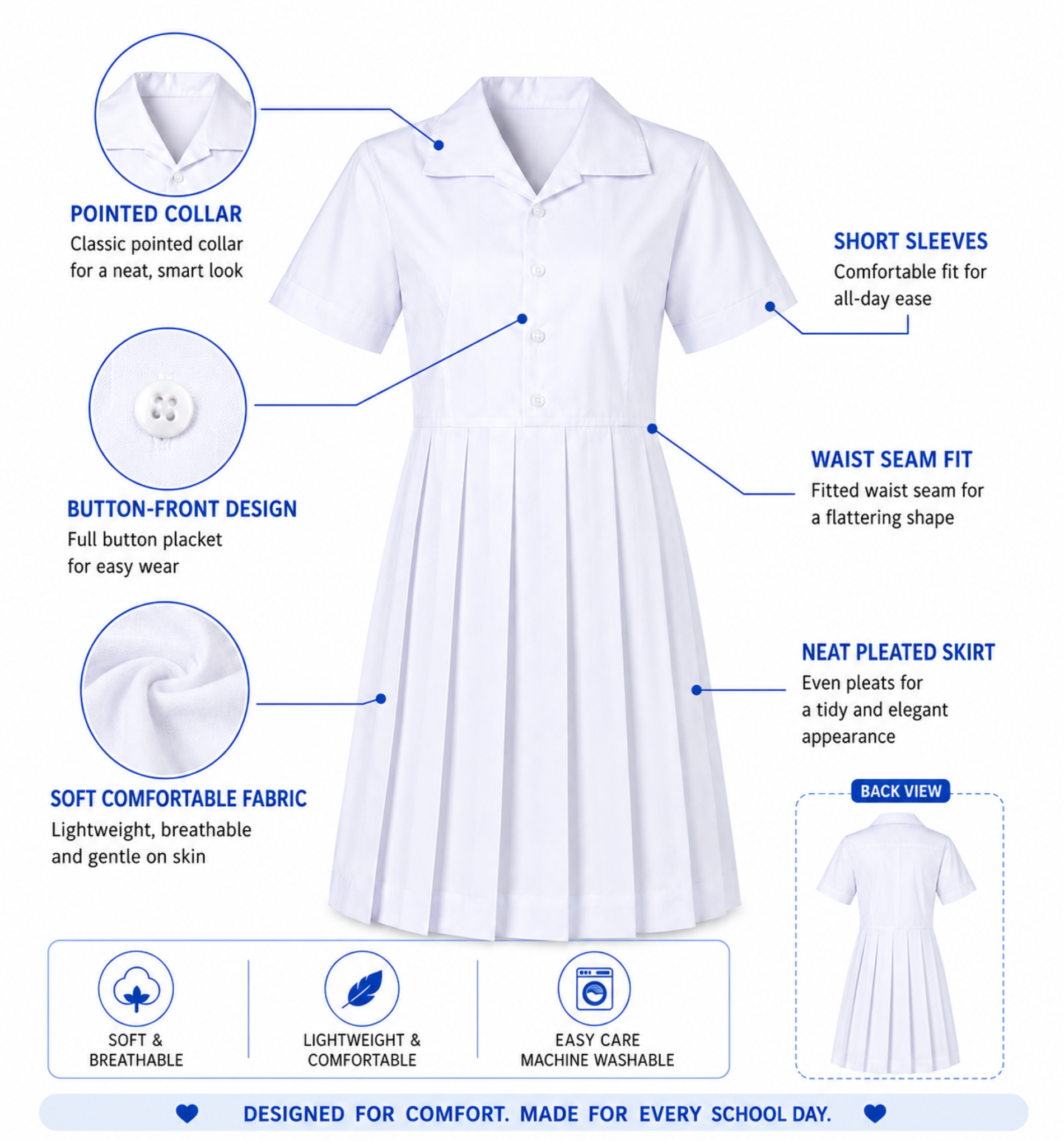White Pleated School Uniform Frock