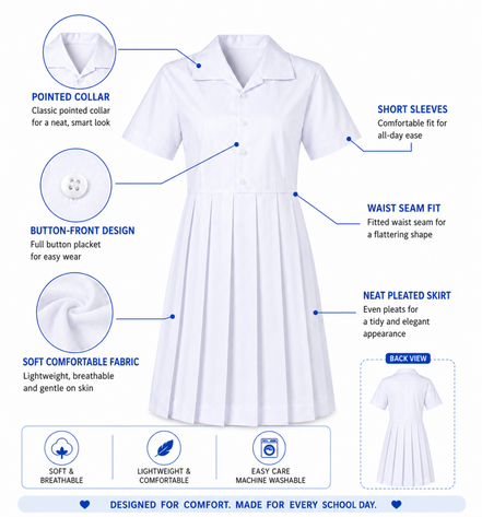 White Pleated School Uniform Frock
