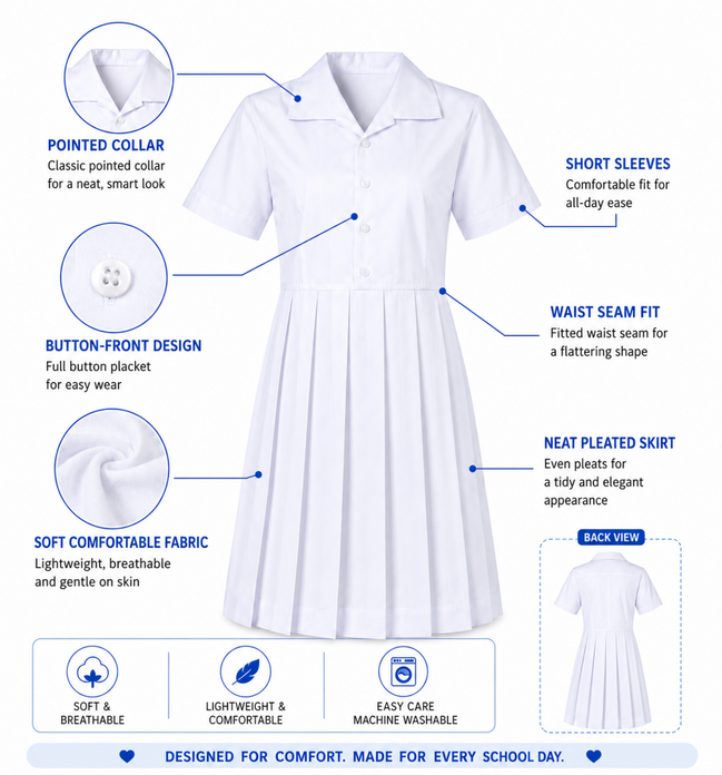 White Pleated School Uniform Frock