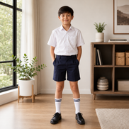 White School Socks with Navy Blue Stripes