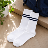 White School Socks with Navy Blue Stripes