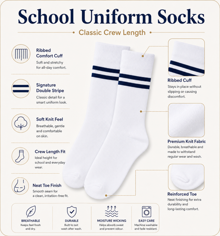 White School Socks with Navy Blue Stripes