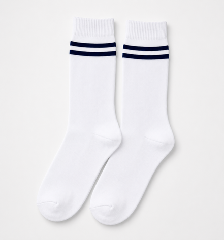 White School Socks with Navy Blue Stripes