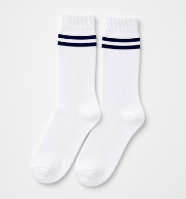 White School Socks with Navy Blue Stripes
