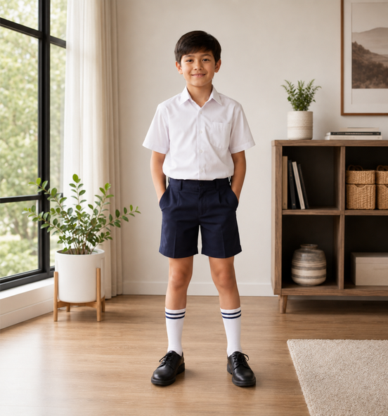 White School Socks with Navy Blue Stripes