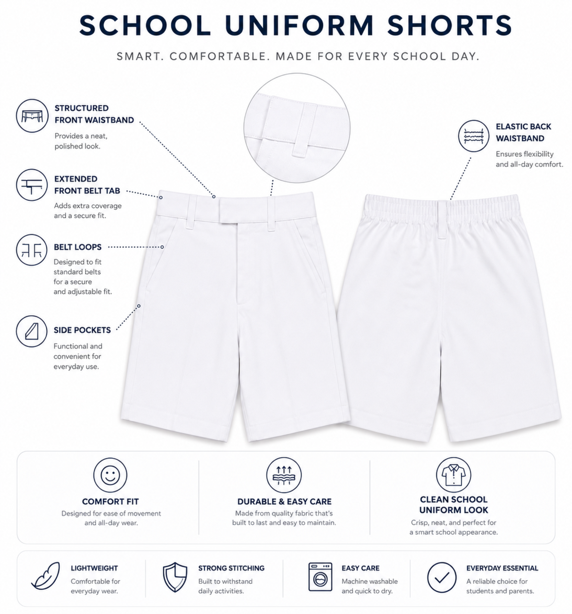 White School Uniform Shorts